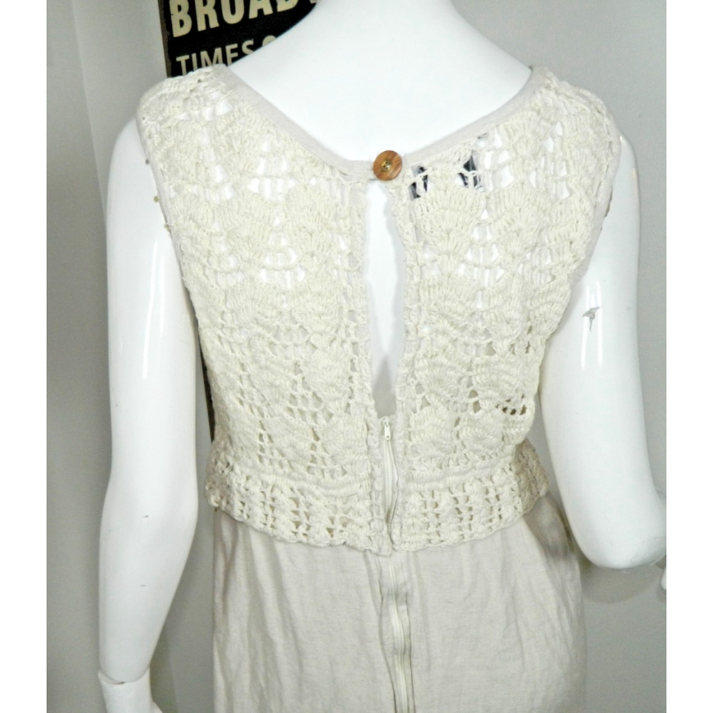 Jakelin Dress‎ Vintage Size Small Ivory Linen Crochet Midi - Picture 4 of 11